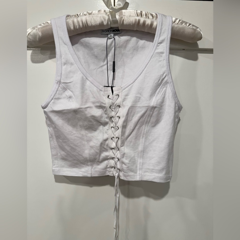 Fashion Nova White Lace-Up City Girl Crop Top